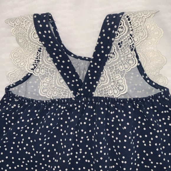 Girl’s Blue Polka Dots Lace Top Size M (7-8) - Picture 4 of 4